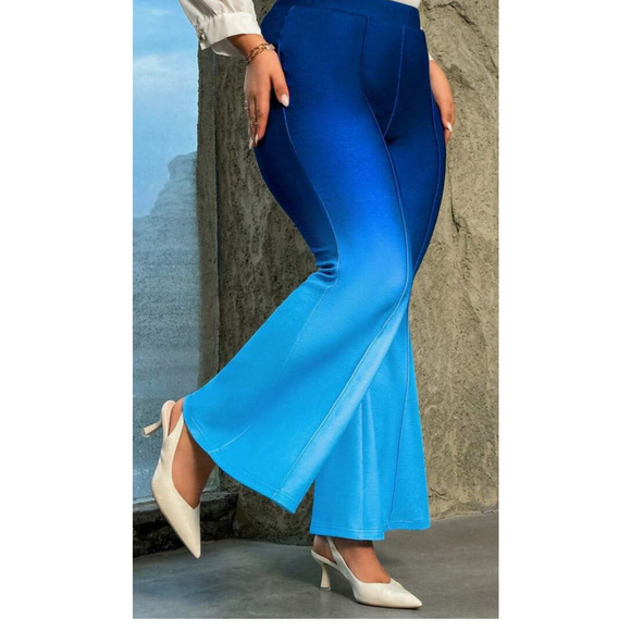 NWOT SHEIN Blue Ombre Stretch High Waist Flare Leg Pants Plus Size: 3XL (18) - Picture 2 of 6